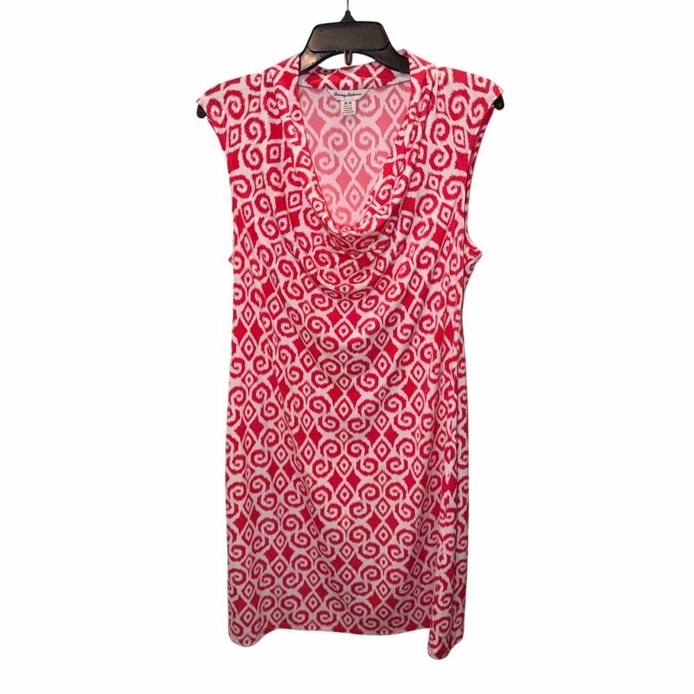 Tommy Bahama Women’s Medium Red White Ikat Cowl Neck Sleeveless Dress